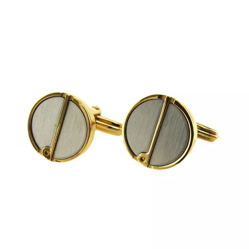 DUNHILL Cufflink D Mark Gold & Silver Bracket Authentic USED